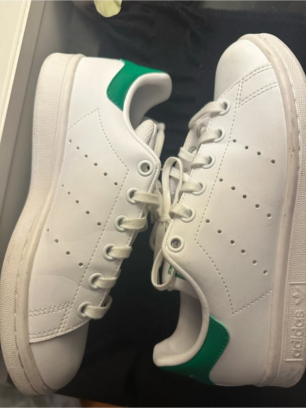 adidas Kids White Leather Sneakers with Green Heel Tab